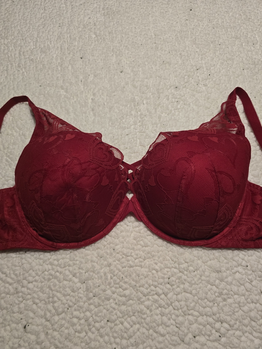 Red Lace Underwire Bra with Floral Detail